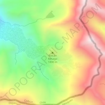 Mapa topográfico Volcán Resago, altitude, relevo