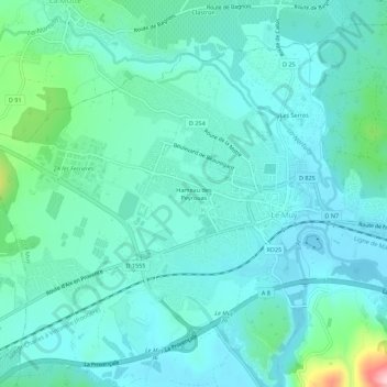 Mapa topográfico Hameau des Peyrouas, altitude, relevo