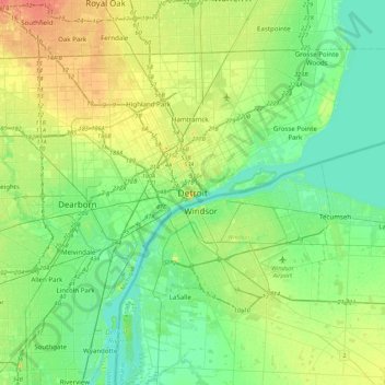 Mapa topográfico Detroit, altitude, relevo