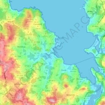 Mapa topográfico Sada, altitude, relevo