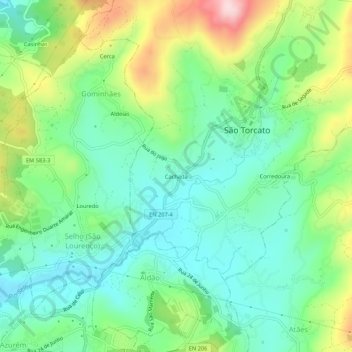Mapa topográfico Cachada, altitude, relevo