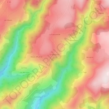 Mapa topográfico Le Bouissou, altitude, relevo
