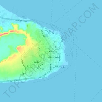 Mapa topográfico Qeshm, altitude, relevo