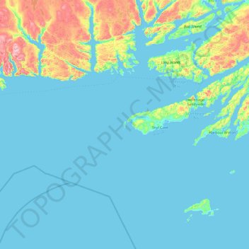 Mapa topográfico Pass Island, altitude, relevo