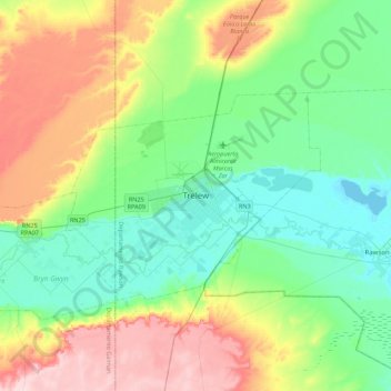Mapa topográfico Trelew, altitude, relevo