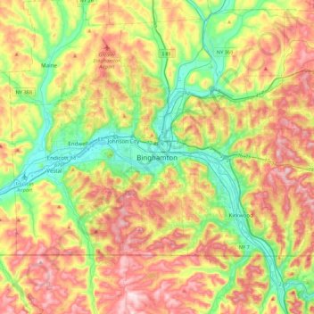 Mapa topográfico Binghamton, altitude, relevo