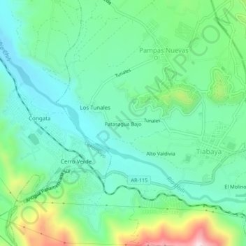 Mapa topográfico Patasagua Bajo, altitude, relevo
