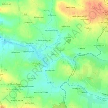 Mapa topográfico La Cour, altitude, relevo