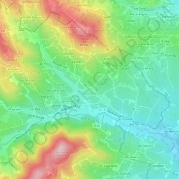 Mapa topográfico Le Bourg, altitude, relevo
