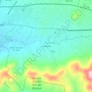 Mapa topográfico San Martín, altitude, relevo