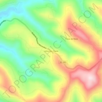 Mapa topográfico Linha São Paulo, altitude, relevo