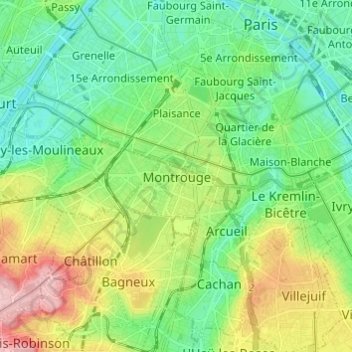 Mapa topográfico Montrouge, altitude, relevo