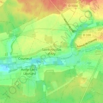 Mapa topográfico Saint-Nicolas d'Acy, altitude, relevo