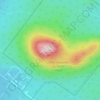 Mapa topográfico Mont Ham, altitude, relevo