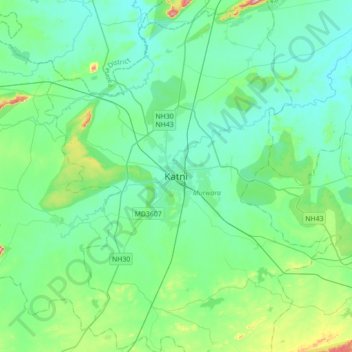 Mapa topográfico Katni, altitude, relevo