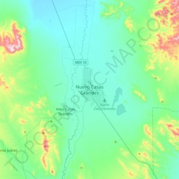 Mapa topográfico Nuevo Casas Grandes, altitude, relevo