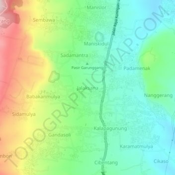Mapa topográfico Jalaksana, altitude, relevo