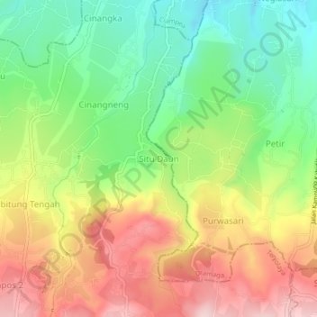Mapa topográfico Situ Daun, altitude, relevo