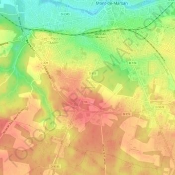 Mapa topográfico Guarderon, altitude, relevo