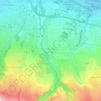Mapa topográfico Rivière des Pluies, altitude, relevo