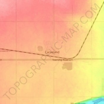 Mapa topográfico Carseland, altitude, relevo