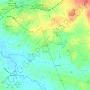 Mapa topográfico La Preuille, altitude, relevo