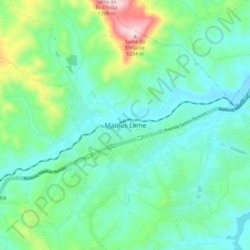 Mapa topográfico Mateus Leme, altitude, relevo