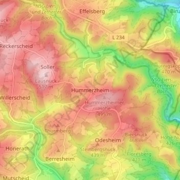 Mapa topográfico Hummerzheim, altitude, relevo