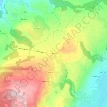 Mapa topográfico Le Rapoux, altitude, relevo