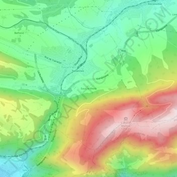Mapa topográfico Sous le Mont, altitude, relevo