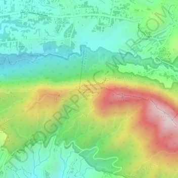 Mapa topográfico Sesar Lembang, altitude, relevo