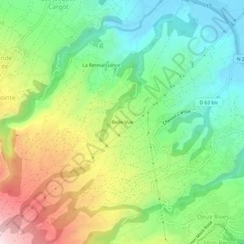 Mapa topográfico Belle-Vue, altitude, relevo