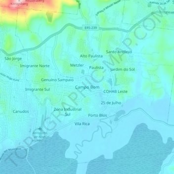 Mapa topográfico Campo Bom, altitude, relevo