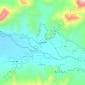 Mapa topográfico Macuaco, altitude, relevo