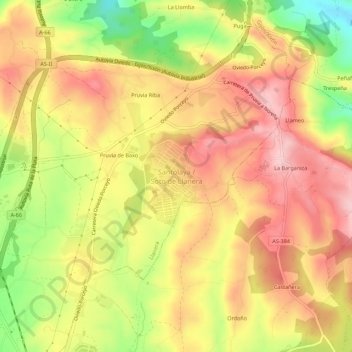 Mapa topográfico Soto de Llanera, altitude, relevo