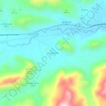 Mapa topográfico Mena de Babia, altitude, relevo