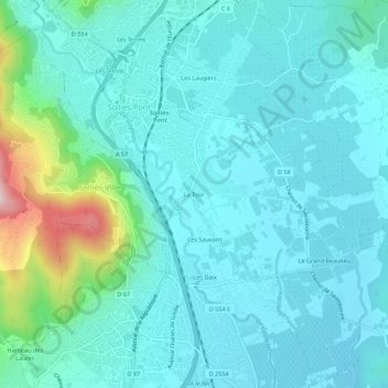 Mapa topográfico La Tour, altitude, relevo