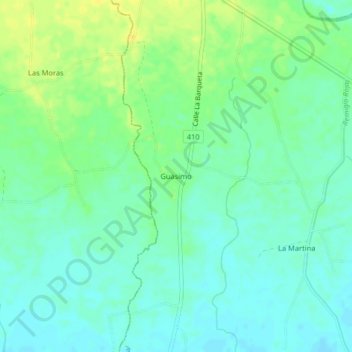 Mapa topográfico Guasimo, altitude, relevo