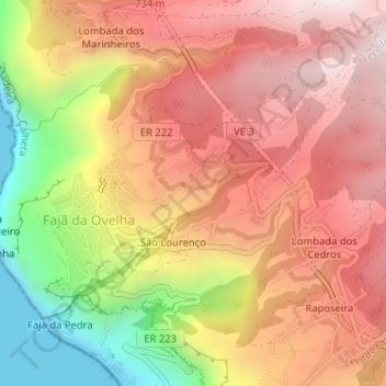 Mapa topográfico São João, altitude, relevo