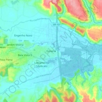 Mapa topográfico Goiana, altitude, relevo
