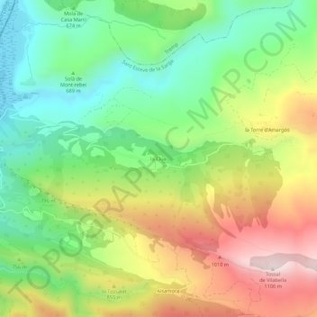 Mapa topográfico la Clua, altitude, relevo