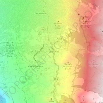 Mapa topográfico Las Manchas, altitude, relevo