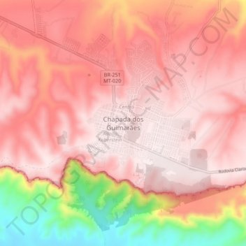 Mapa topográfico Chapada dos Guimarães, altitude, relevo