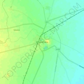 Mapa topográfico Dhandhuka, altitude, relevo