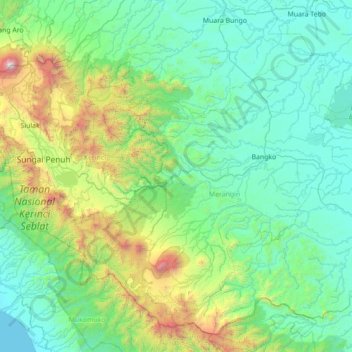 Mapa topográfico Pangkalan Jambu, altitude, relevo
