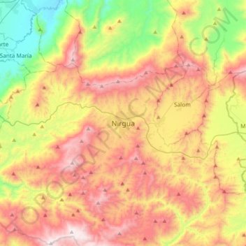 Mapa topográfico Nirgua, altitude, relevo
