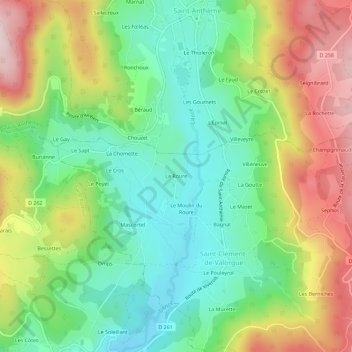 Mapa topográfico Le Roure, altitude, relevo