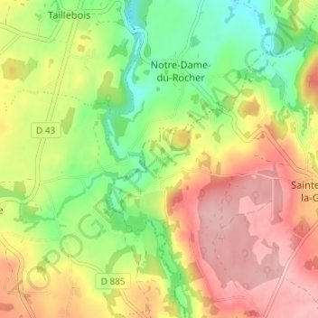 Mapa topográfico La Bomberie, altitude, relevo