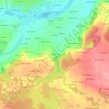 Mapa topográfico Le Vaux Savelin, altitude, relevo