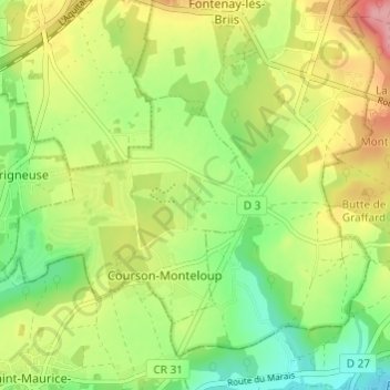 Mapa topográfico Courson, altitude, relevo